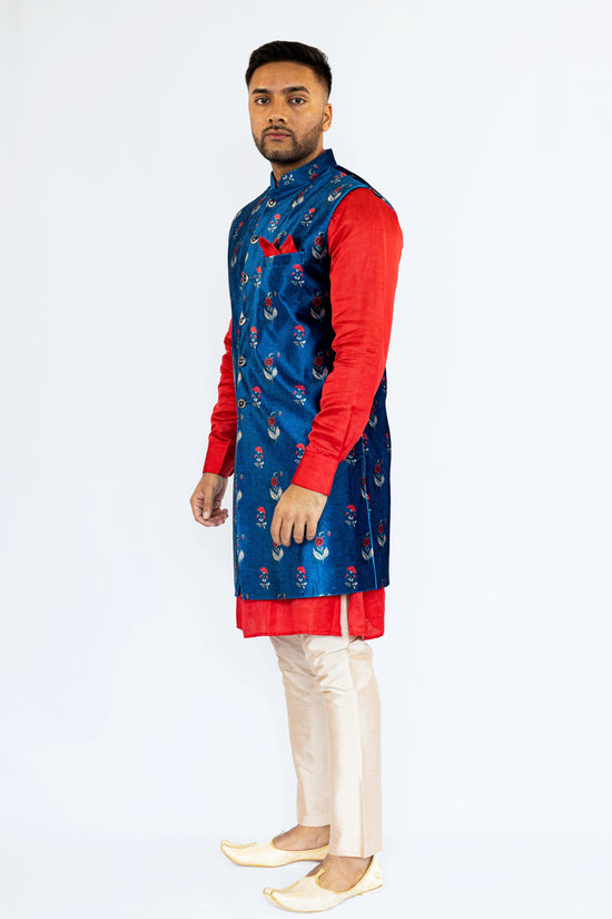 Floral Velvet Long Vest Set